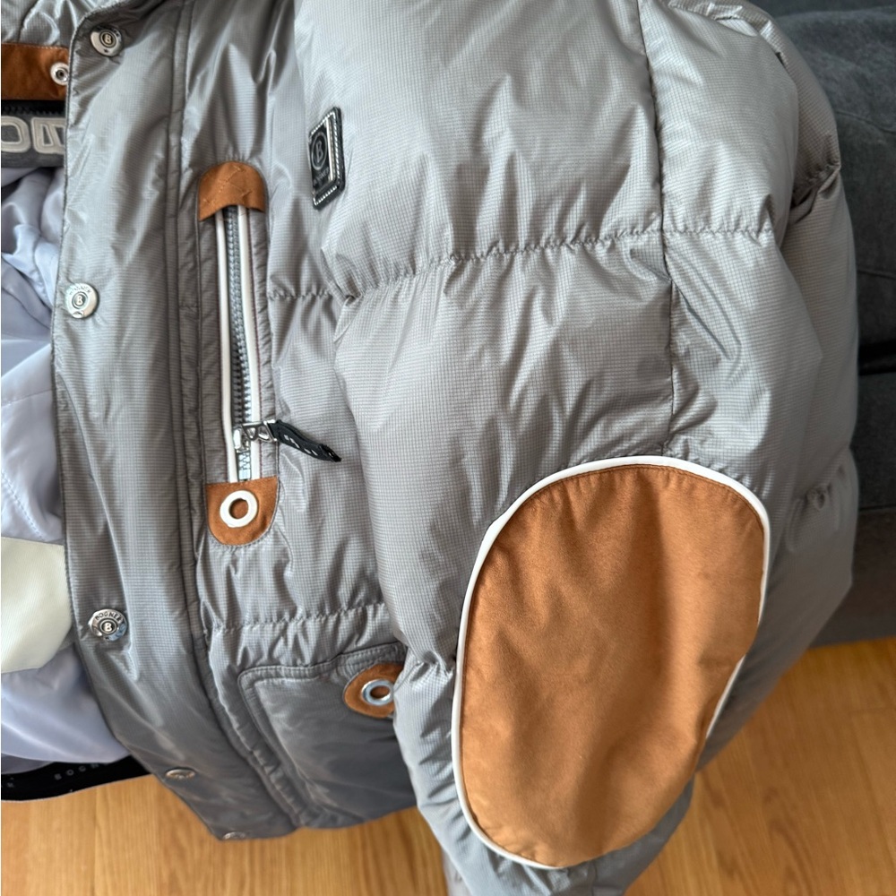 Bogner Gray and White Jacket with Patches
